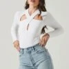 Long Sleeve Cutout Bodysuit -Chic Ladies Wear Shop AT16961 WHITE 3