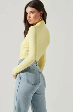 Long Sleeve Cutout Bodysuit -Chic Ladies Wear Shop AT16961 YELLOW 5