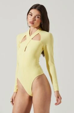 Long Sleeve Cutout Bodysuit -Chic Ladies Wear Shop AT16961 YELLOW 6