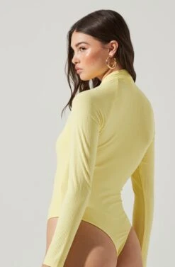 Long Sleeve Cutout Bodysuit -Chic Ladies Wear Shop AT16961 YELLOW 7