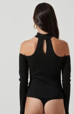 Long Sleeve Cutout Choker Bodysuit -Chic Ladies Wear Shop AT16968 BLACK 1455