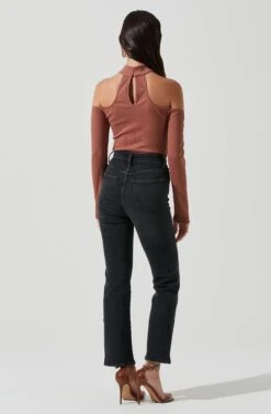 Long Sleeve Cutout Choker Bodysuit -Chic Ladies Wear Shop AT16968 DUSTYPINK 0971