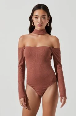 Long Sleeve Cutout Choker Bodysuit -Chic Ladies Wear Shop AT16968 DUSTYPINK 0978