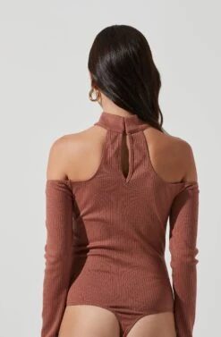 Long Sleeve Cutout Choker Bodysuit -Chic Ladies Wear Shop AT16968 DUSTYPINK 0980