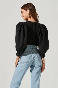 Bubble Half Sleeve Top -Chic Ladies Wear Shop AT16983 BLACK 10