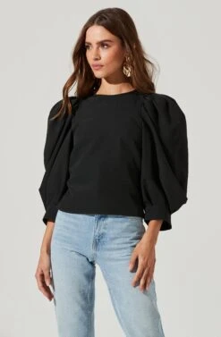 Bubble Half Sleeve Top -Chic Ladies Wear Shop AT16983 BLACK 3