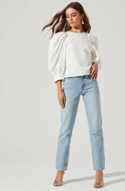 Bubble Half Sleeve Top -Chic Ladies Wear Shop AT16983 WHITE 1
