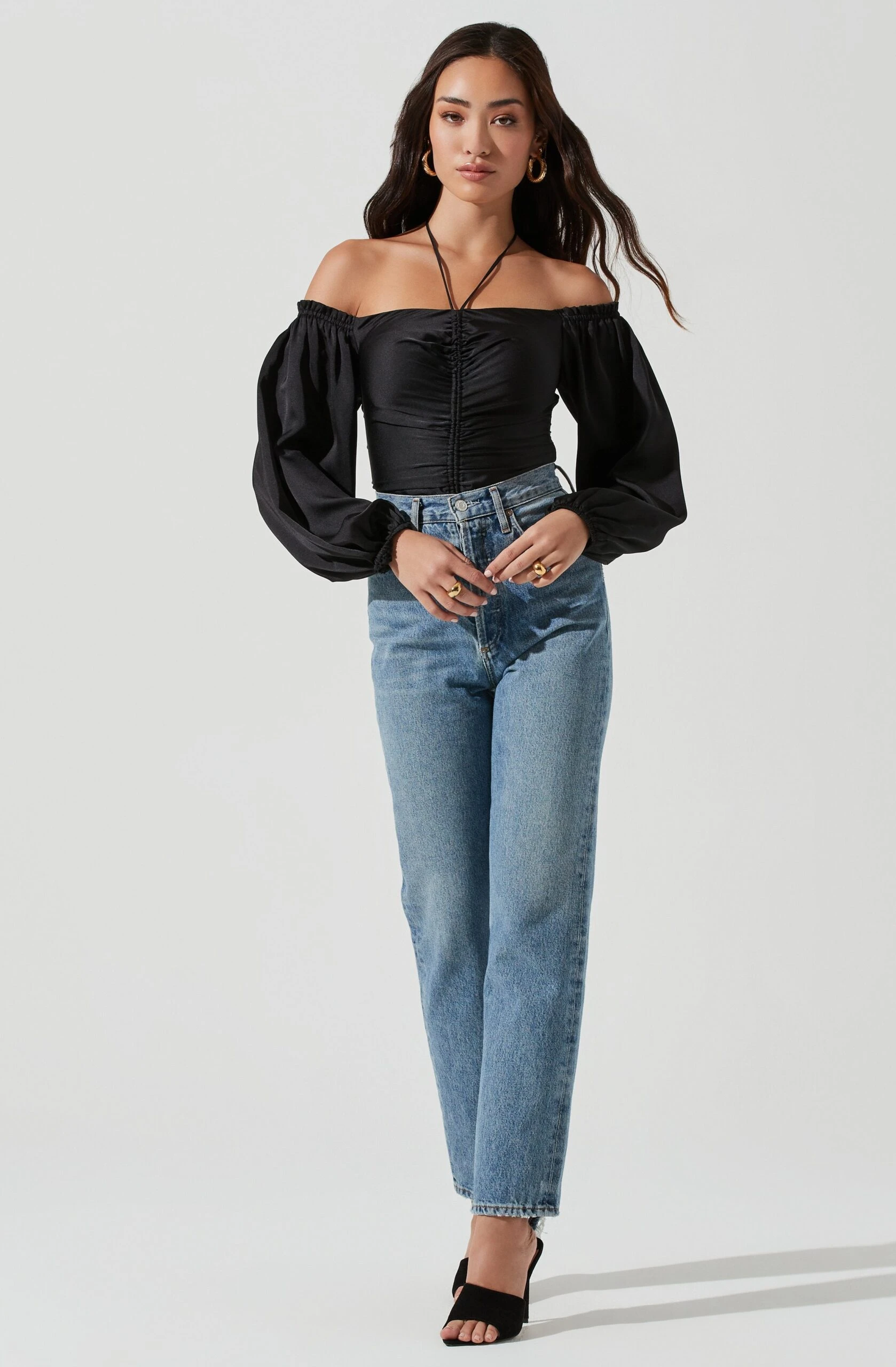 Long Sleeve Cinch Center Convertible Neckline Bodysuit 4 Long Sleeve Cinch Center Convertible Neckline Bodysuit - Image 2