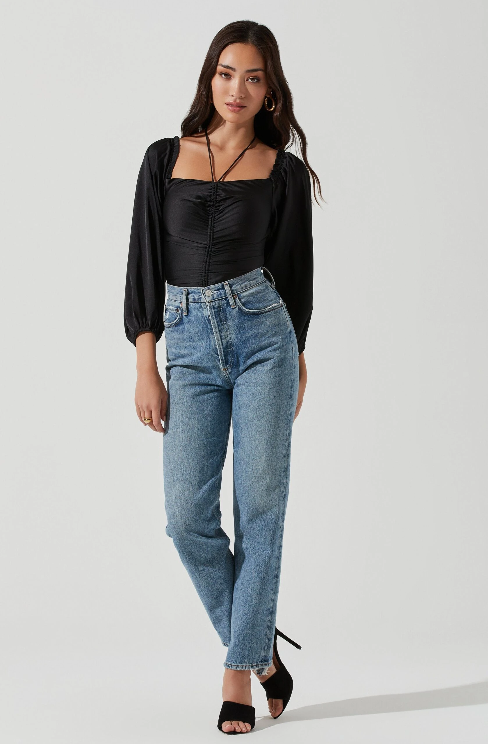 Long Sleeve Cinch Center Convertible Neckline Bodysuit 6 Long Sleeve Cinch Center Convertible Neckline Bodysuit - Image 4