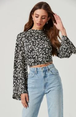 Long Sleeve Back Cutout Tie Waist Top