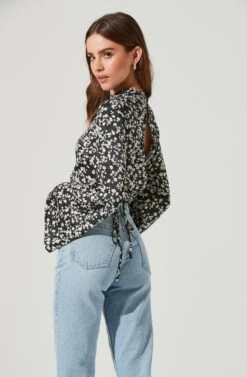 Long Sleeve Back Cutout Tie Waist Top -Chic Ladies Wear Shop AT17082 BLACKDAISY 2051