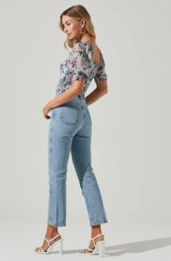 Floral Smocked Half Sleeve Top -Chic Ladies Wear Shop AT17084 PINKGREENFLORAL 00471