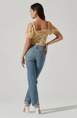 Floral Smocked Half Sleeve Top -Chic Ladies Wear Shop AT17084 YELLOWPINKFLORAL 0529