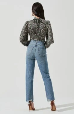 Mock Neck Tie Long Sleeve Top -Chic Ladies Wear Shop AT17130 SAGEMULTI 0025