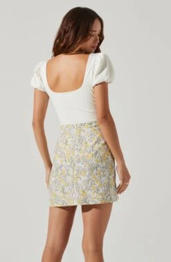 Puff Sleeve Square Neck Bodysuit -Chic Ladies Wear Shop AT17138 WHITE 6