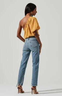 Jacquard One Sleeve Top -Chic Ladies Wear Shop AT17151 MUSTARD 0894