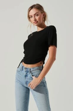 Cinched Side Crop Tee -Chic Ladies Wear Shop AT17186 BLACK 1500