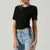 Cinched Side Crop Tee 2 Cinched Side Crop Tee -Chic Ladies Wear Shop AT17186 BLACK 1504