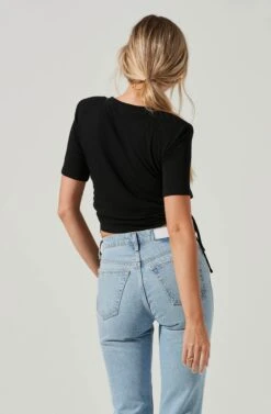 Cinched Side Crop Tee -Chic Ladies Wear Shop AT17186 BLACK 1512