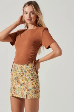 Cinched Side Crop Tee -Chic Ladies Wear Shop AT17186 TAN 1109