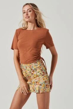 Cinched Side Crop Tee -Chic Ladies Wear Shop AT17186 TAN 1111