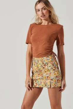 Cinched Side Crop Tee -Chic Ladies Wear Shop AT17186 TAN 1112