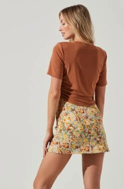 Cinched Side Crop Tee -Chic Ladies Wear Shop AT17186 TAN 1127