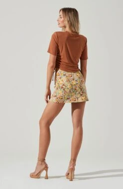 Cinched Side Crop Tee -Chic Ladies Wear Shop AT17186 TAN 1129