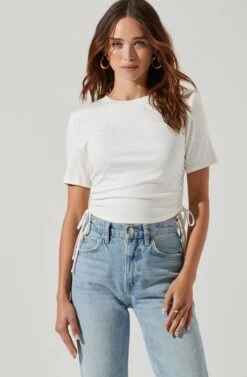Cinched Side Crop Tee -Chic Ladies Wear Shop AT17186 WHITE 2