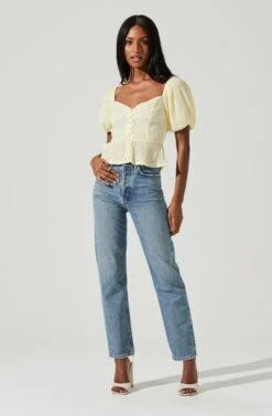 Bubble Short Sleeve Button Front Top -Chic Ladies Wear Shop AT17188 YELLOW 0477