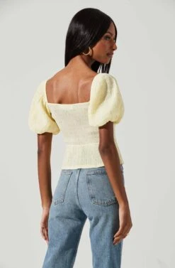 Bubble Short Sleeve Button Front Top -Chic Ladies Wear Shop AT17188 YELLOW 0490