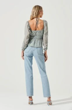 Floral Long Sleeve Shoulder Cutout Tie Neck Top -Chic Ladies Wear Shop AT17205 BLUECORALDITSY 5