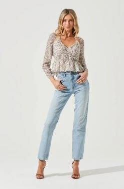 Floral Long Sleeve Shoulder Cutout Tie Neck Top -Chic Ladies Wear Shop AT17205 WHITELAVENDERFLORAL 1