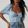 Lace Up Floral Tie Front Puff Sleeve Top -Chic Ladies Wear Shop AT17225 BLUEDITSY 2