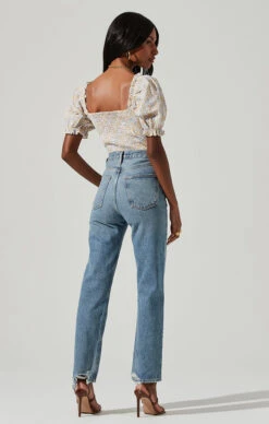 Lace Up Floral Tie Front Puff Sleeve Top -Chic Ladies Wear Shop AT17225 PINKYELLOWFLORAL 4