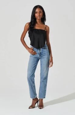 Tie Back Square Neck Cami -Chic Ladies Wear Shop AT17242 BLACK 2