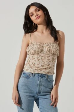 Pleated Floral Linen Cami -Chic Ladies Wear Shop AT17248 TAUPEPINKFLORAL 2