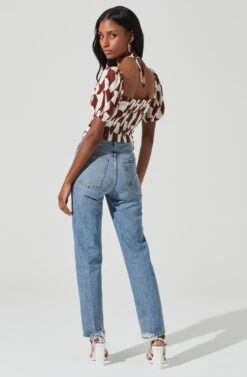 Tie Neck Floral Cut Out Puff Sleeve Top -Chic Ladies Wear Shop AT17253 BROWNOFFWHITEABST 5