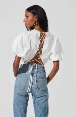 Lace Up Poplin Top -Chic Ladies Wear Shop AT17263 WHITE 4
