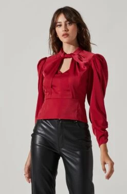 Twist Mock Neck Top -Chic Ladies Wear Shop AT17289 WINE 2