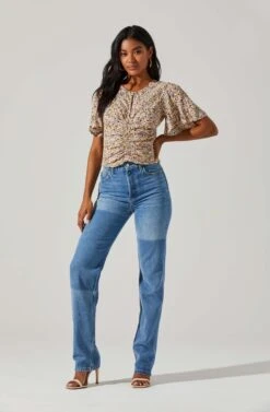 Floral Key Hole Flutter Sleeve Top -Chic Ladies Wear Shop AT17291 SAGEPEACHDITSY 1