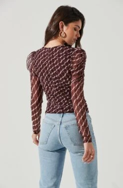 Demi Geometric Cutout Long Sleeve Top -Chic Ladies Wear Shop AT17312 WINE PINKGEO 0925 1