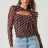 Demi Geometric Cutout Long Sleeve Top -Chic Ladies Wear Shop AT17312 WINE PINKGEO 0925 5