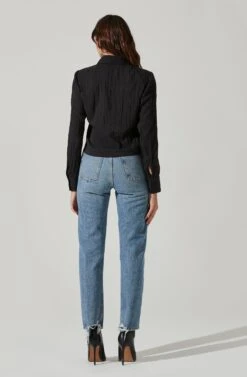 Textured Ruched Button Up -Chic Ladies Wear Shop AT17371 BLACK 5