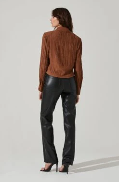 Textured Ruched Button Up -Chic Ladies Wear Shop AT17371 BROWN 6