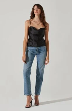 Satin Cowl Neck Cami -Chic Ladies Wear Shop AT17502 BLACK 1