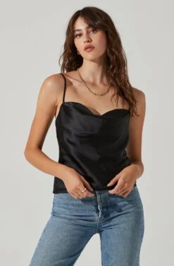 Satin Cowl Neck Cami -Chic Ladies Wear Shop AT17502 BLACK 2