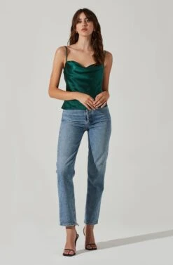 Satin Cowl Neck Cami -Chic Ladies Wear Shop AT17502 GREEN 1