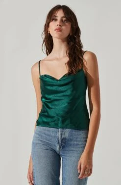 Satin Cowl Neck Cami -Chic Ladies Wear Shop AT17502 GREEN 2
