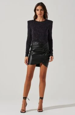 Long Sleeve Metallic Padded Shoulder Bodysuit -Chic Ladies Wear Shop AT17524 BLACKPURPLEMULTI 1
